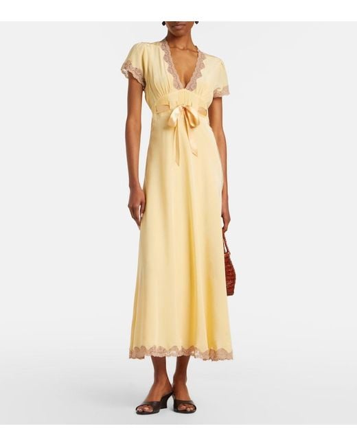 Rixo Metallic Marlice Lace-Trimmed Silk Maxi Dress