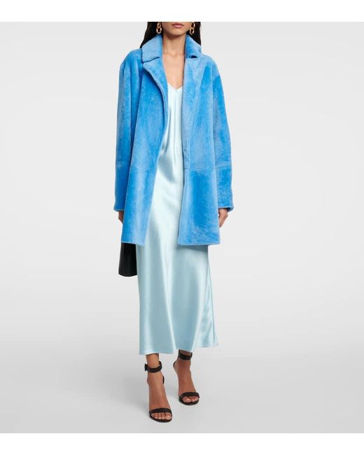 Joseph Blue Javel Shearling Wrap Coat