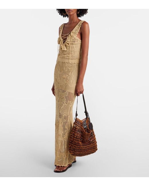 Staud Brown Drift Beaded Leather-Trimmed Tote Bag