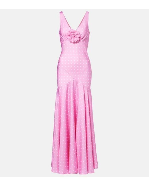 Rodarte Pink Floral-Applique Silk Twill Gown