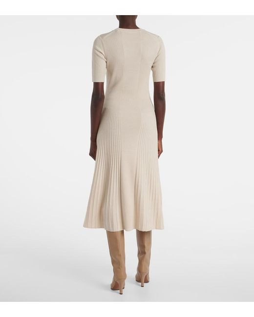 Joseph Natural Ribbed-Knit Wool Midi Dress