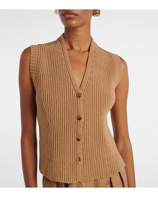 Max Mara Brown Madre Paneled Wool-Blend And Satin Vest