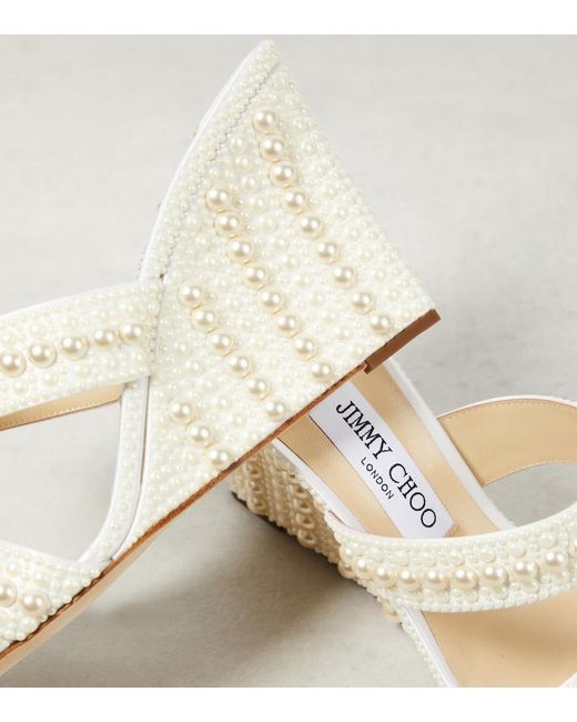 Jimmy Choo Natural Bridal Sacoria 85 Embellished Wedge Mules
