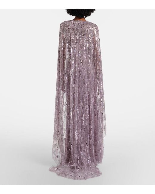Jenny Packham Purple Elio Embellished Caped Gown