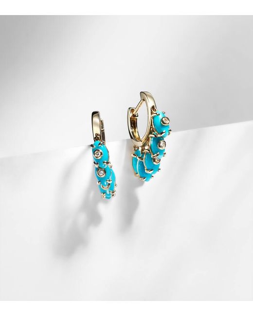 Pendientes Huggie De Oro De 14 Ct Y Diamantes Sydney Evan de color Blue