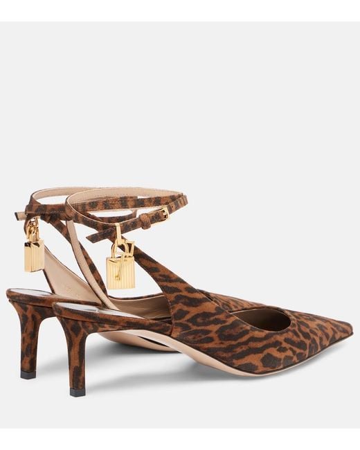 Tom Ford Brown Padlock 55 Suede Slingback Pumps