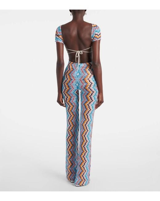 Pantaloni Flared A Zig-Zag A Vita Alta di Missoni in Blue