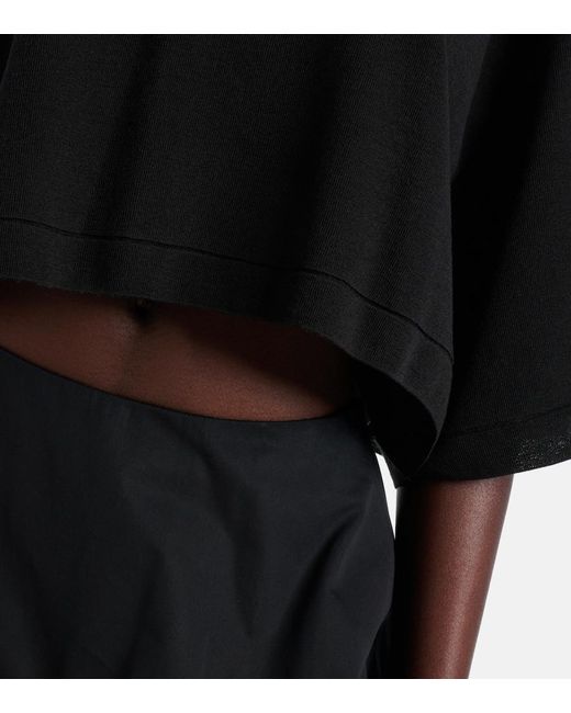 Alaïa Black Cropped Cotton-Blend T-Shirt