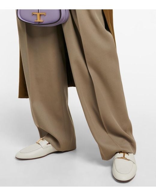 Tod's White T Timeless Leather Loafers