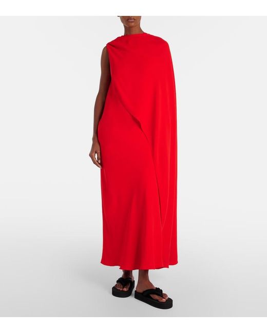 Balenciaga Red Open-Back Caped Silk And Wool Crepe Gown