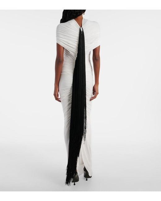 Jean Paul Gaultier White Fringed Ruched Jersey Maxi Dress