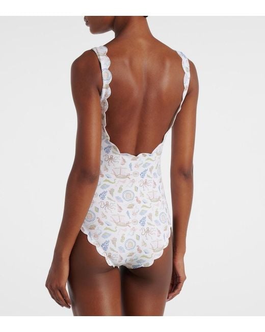 Marysia Swim White Palm Springs Printed Scalloped Swimsuit