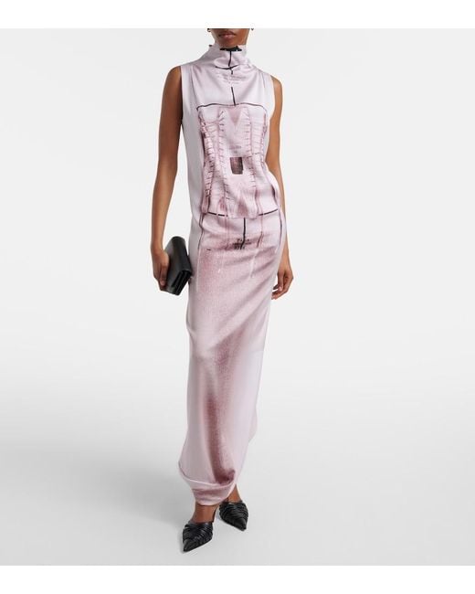 Jean Paul Gaultier Pink Trompe L'Oil Draped Satin Maxi Dress