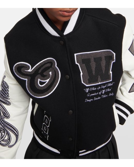 Off-White c/o Virgil Abloh Black College Wool-blend Varsity Jacket