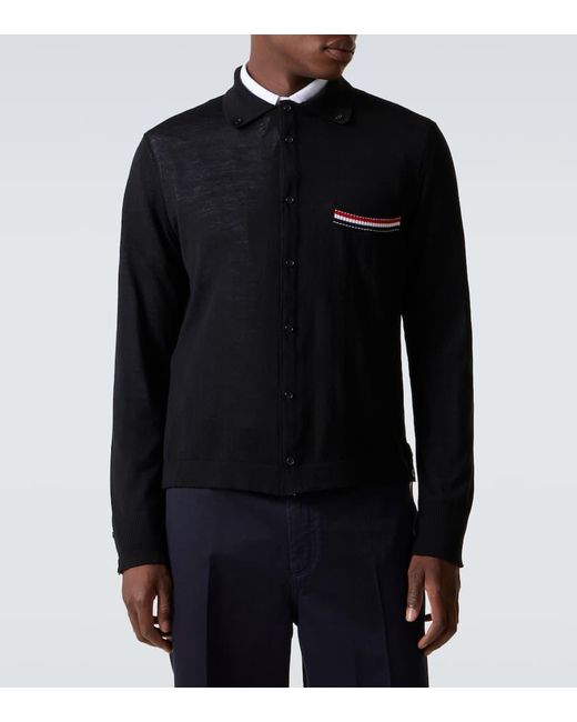 Cardigan Rwb Stripe De Lana Virgen Thom Browne de hombre de color Black