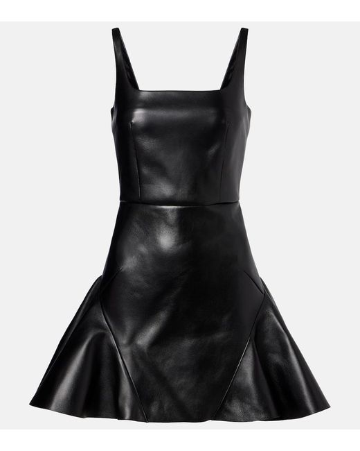 Vestido Corto De Piel Con Volantes Givenchy de color Black