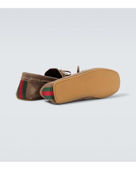Gucci White Web Stripe Leather Boat Shoes for men