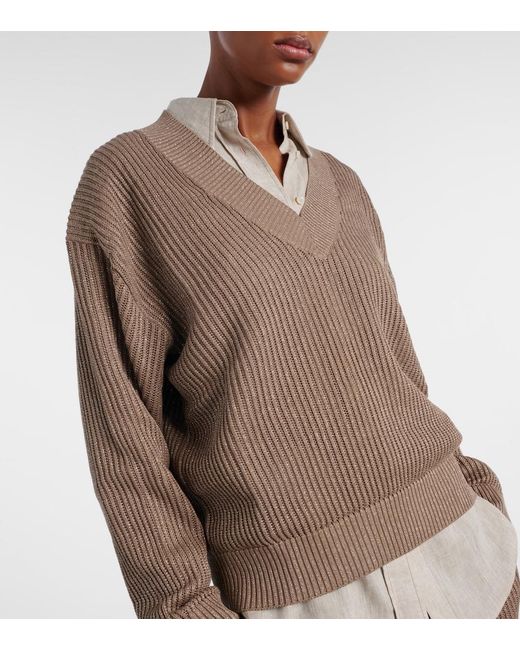 Brunello Cucinelli Brown Cotton-Blend Lame Sweater