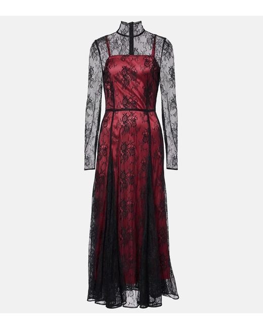 Dolce & Gabbana Red Floral Lace Midi Dress