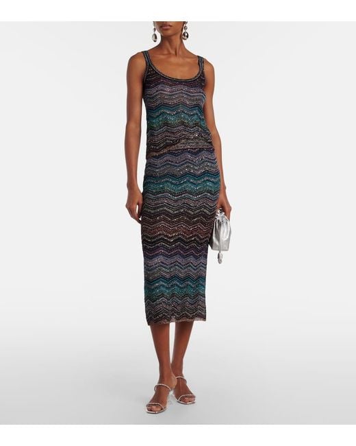 Jupe Midi Zig Zag En Lame Missoni en coloris Gray