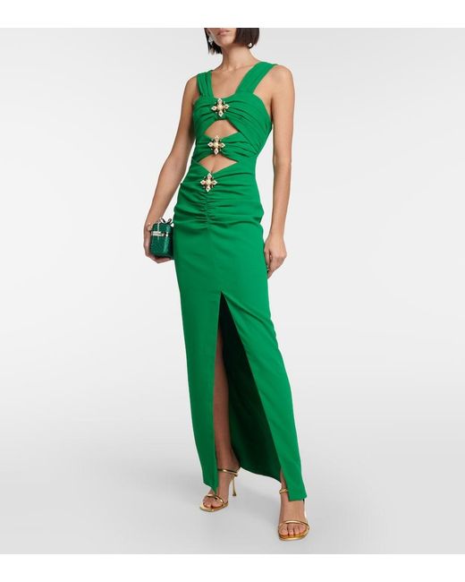 Self-Portrait Green Embellished Cutout Crepe Gown
