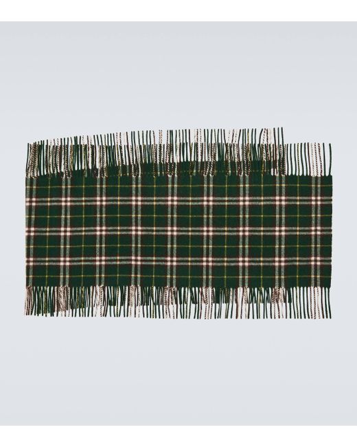 Burberry Green Check Fringed Cashmere Scarf for men