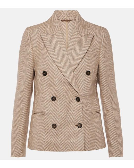 Brunello Cucinelli Natural Chevron Wool-Blend Blazer