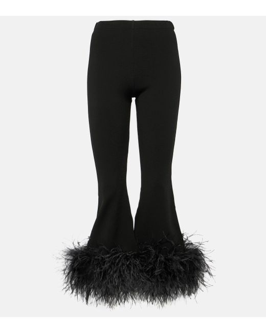 Valentino Black Feather-trimmed High-rise Flared Pants