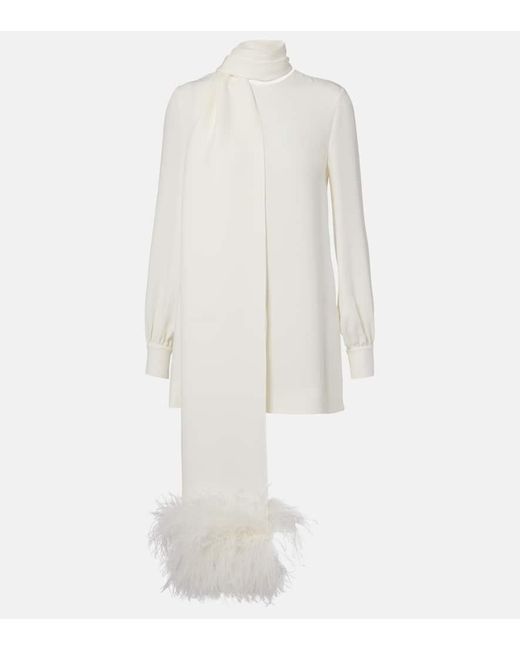 Valentino White Feather-Trimmed Silk Top