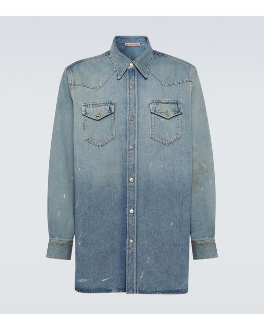 Acne Blue Distressed Denim Shirt for men