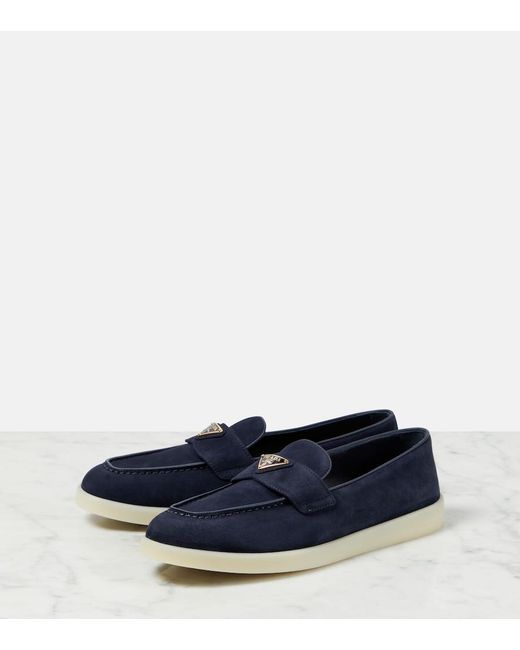 Prada Blue Loafers Saint Tropez Aus Veloursleder