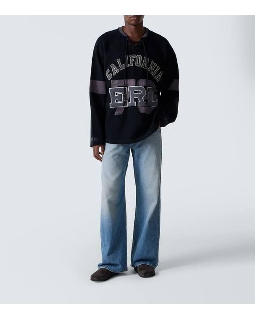 ERL Black Embroidered Cotton Jersey T-Shirt for men
