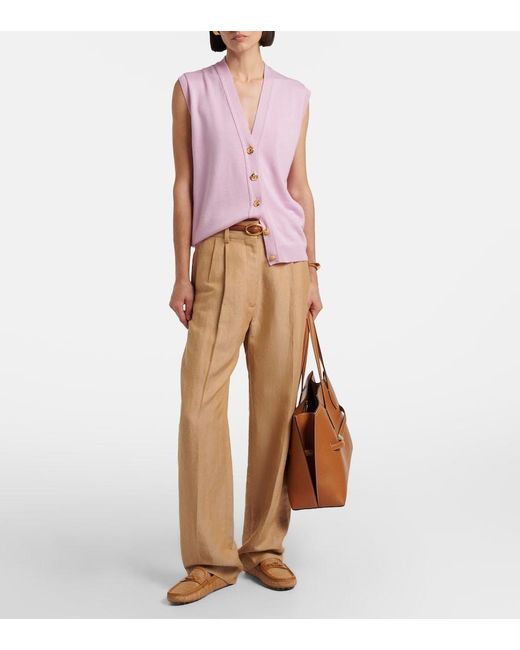 Tod's Brown Gommino Leather-Trimmed Raffia Loafers