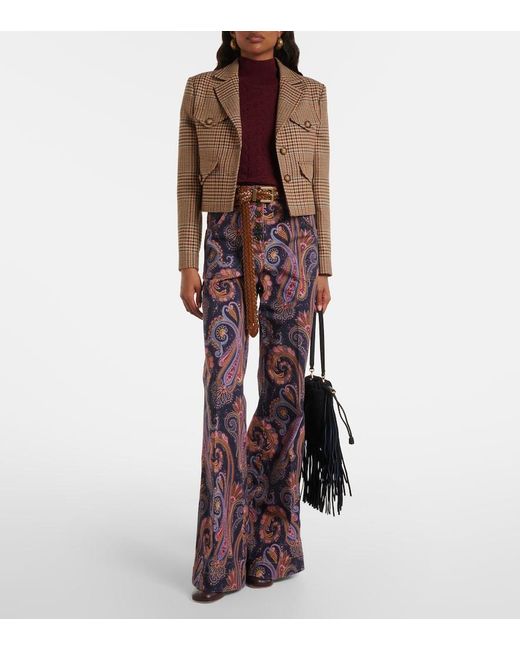 Etro Brown Houndstooth Cropped Wool Blazer