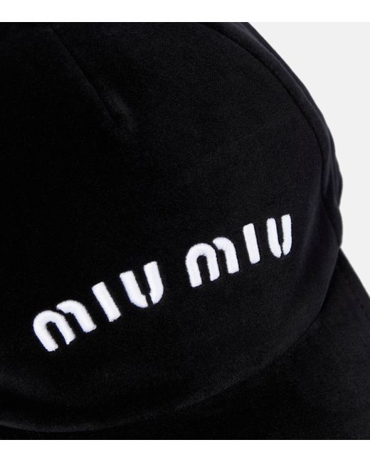 Miu Miu Black Brand-embroidered Velour Cap