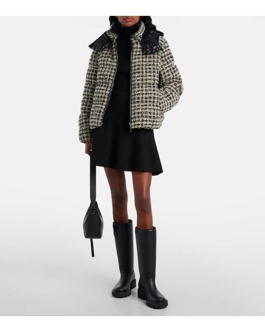 Moncler Black Andronne Checked Tweed Down Jacket