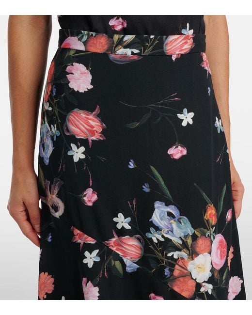 Erdem Black Floral Crepe Midi Skirt