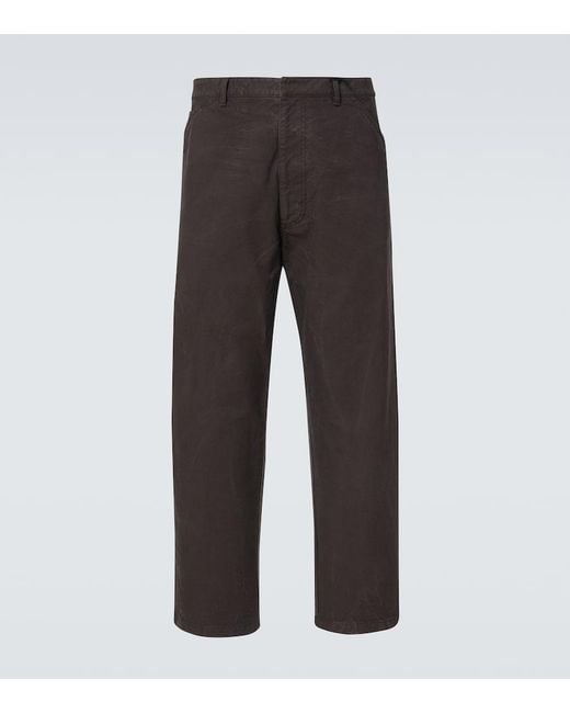 Prada Gray Leather-Trimmed Cotton Straight Pants for men