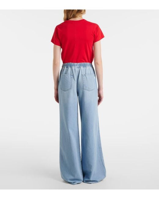7 For All Mankind Blue High-Rise Wide-Leg Jeans Pull On