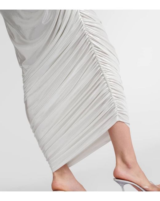 Norma Kamali White Diana One-shoulder Ruched Lame Gown