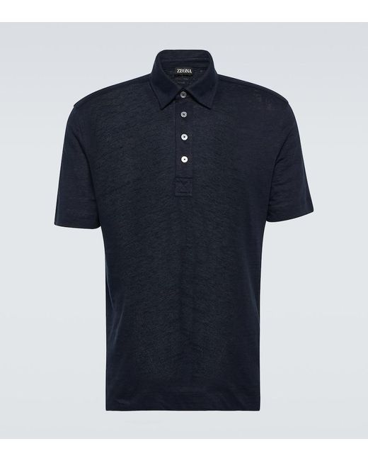 Zegna Blue Linen Polo Shirt for men