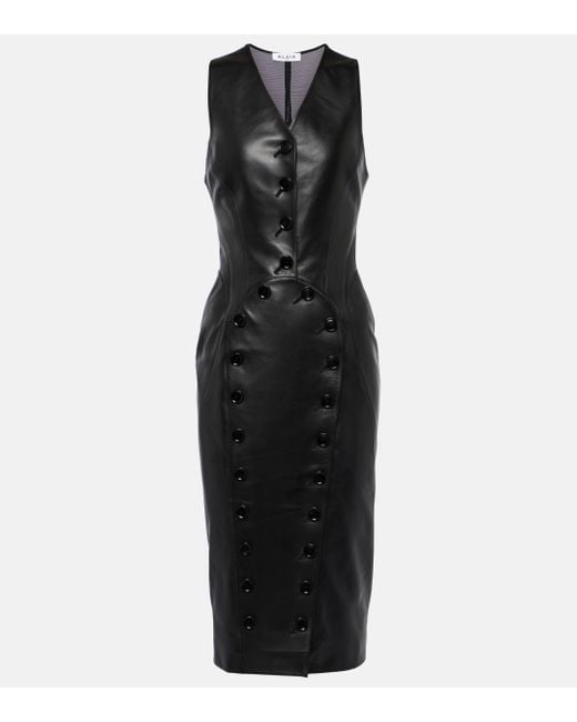 Alaïa Black Leather Midi Dress