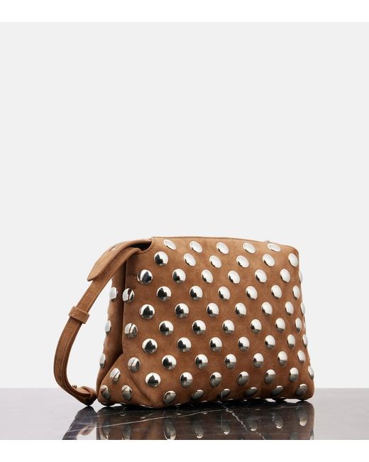 Khaite Brown Lina Medium Studded Suede Crossbody Bag