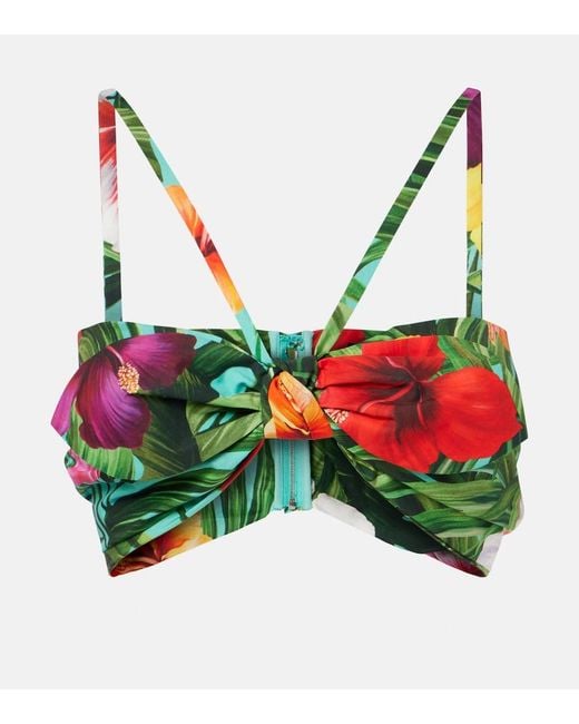 Dolce & Gabbana Green Bow-Detail Floral Cotton Bra Top
