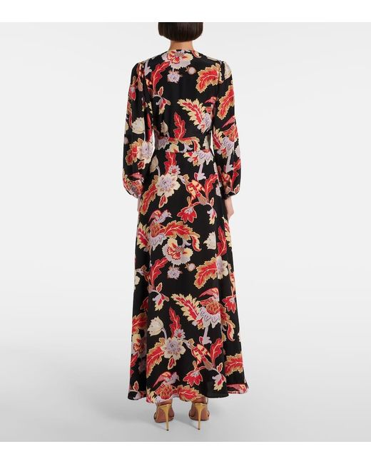 LaDoubleJ Printed Shirred Silk Maxi Dress