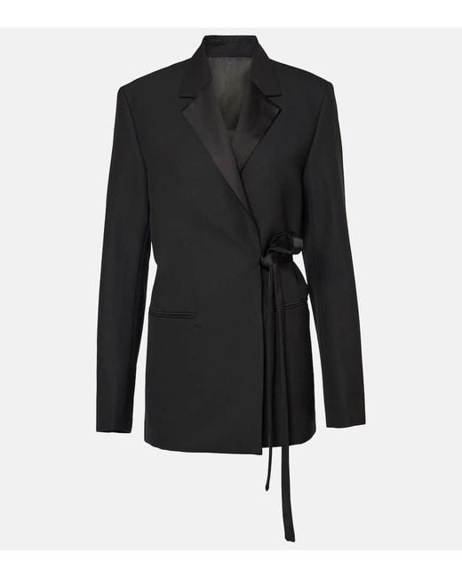 Totême  Black Satin-Trimmed Wrap Blazer