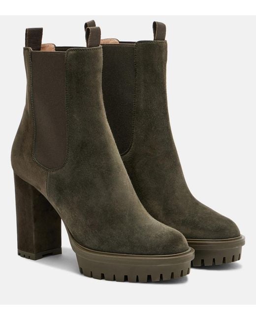 Gianvito Rossi Green Barry Suede Platform Ankle Boots