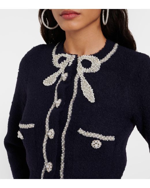 Self-Portrait Blue Faux Pearl-embellished Cropped Cardigan
