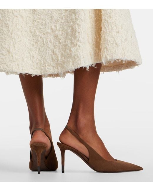 Brunello Cucinelli Brown Monili Suede Slingback Pumps