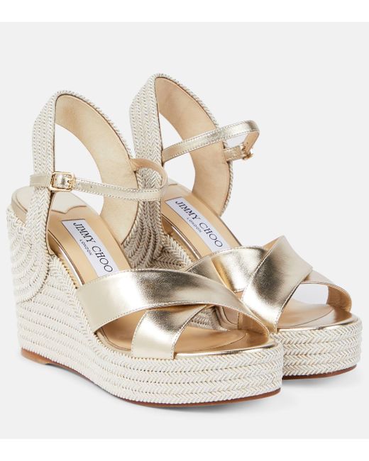 Jimmy Choo Dellena 100 Metallic Leather Wedge Sandals